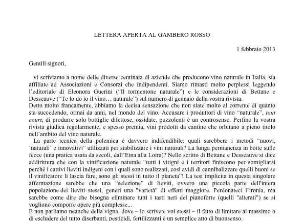 Il Gambero Rosso NON pubblicherà la replica dei produttori